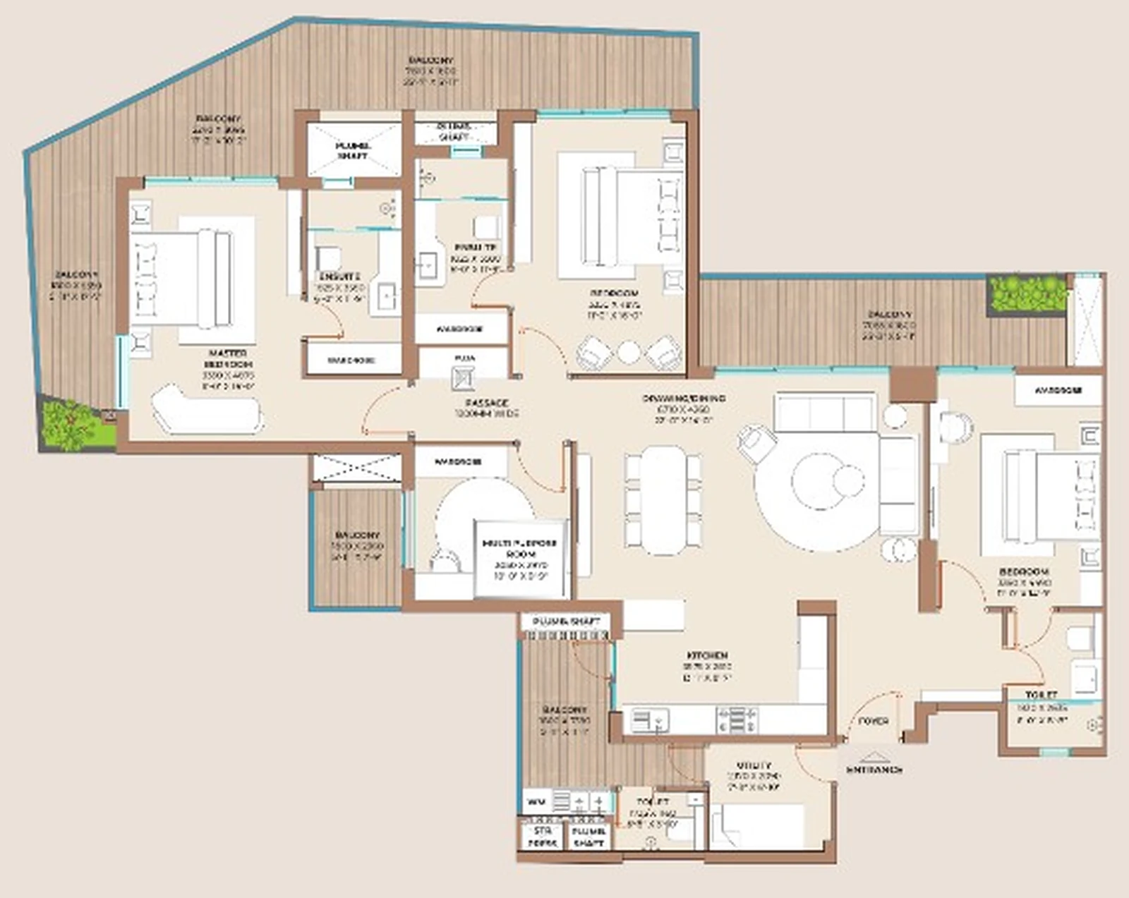 Cocoa County Type D 3 BHK floor plan in Sector 88A Gurgaon